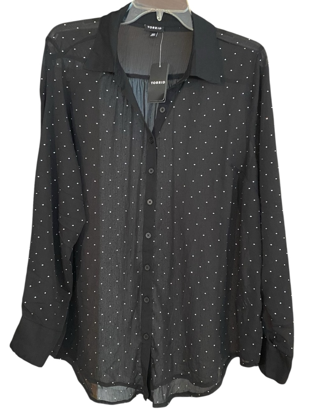 NWT Torrid Sheer W/ Rhinestones Button-Front Blouse. Pretty! Sz. 00 M/L 10
